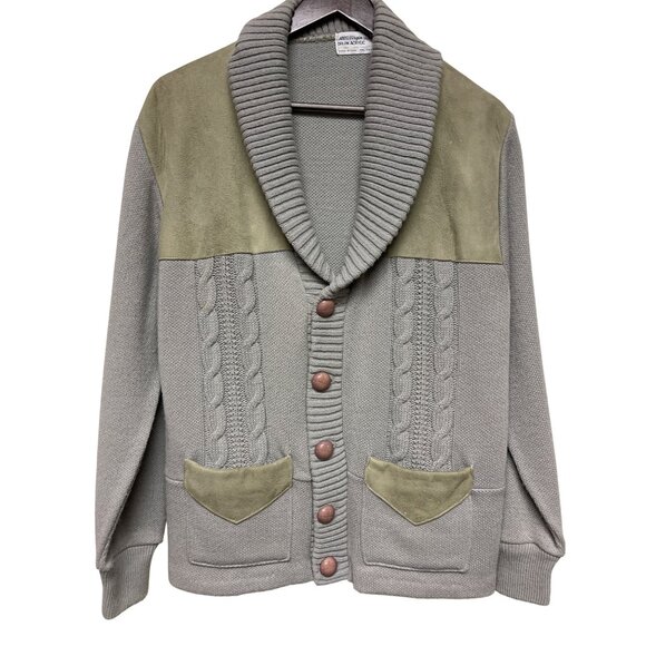 Vintage Orlon Acrylic 100% Virgin Suede Yoke Cardigan Sweater Med Grandpacore - Picture 1 of 8